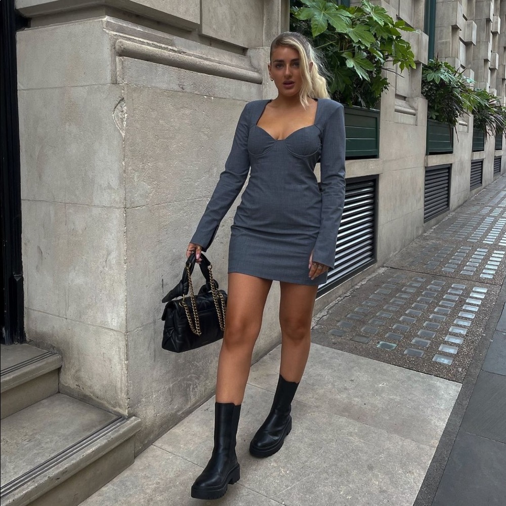 Zara Grey Bustier Style Short Fitted Dress - Picture 13 of 16